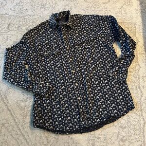 Classic Western Brand Navy White Floral Snap Button Down Shirt Sz XL